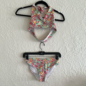Lilly Pulitzer Ants on Parade White Pink Green Yellow Floral Ruffle Bikini Girls